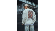 Erkek 3 iplik pamuklu Bisiklet Yaka Baskılı SweatShirt - Beyaz