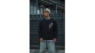 Erkek 3 iplik Pamuklu Bisiklet Yaka Baskılı SweatShirt - Siyah