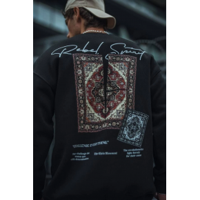Erkek 3 iplik Pamuklu Bisiklet Yaka Baskılı SweatShirt - Siyah