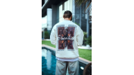 Erkek 3 iplik pamuklu Bisiklet Yaka Ön ve Arka Baskılı SweatShirt - Beyaz