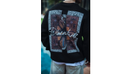 Erkek 3 iplik pamuklu Bisiklet Yaka Ön ve Arka Baskılı SweatShirt - Siyah