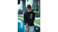 Erkek 3 iplik pamuklu Bisiklet Yaka Ön ve Arka Baskılı SweatShirt - Siyah