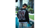 Erkek 3 iplik pamuklu Bisiklet Yaka Ön ve Arka Baskılı SweatShirt - Siyah