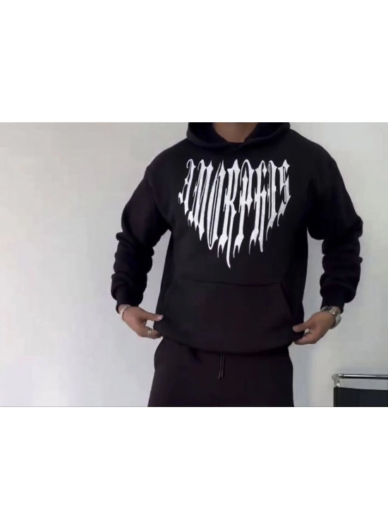 Erkek Kapüşonlu Kanguru Cepli Sweatshirt 3 İplik Pamuklu Baskılı Hoodie - Siyah Erkek Kapüşonlu Kanguru Cepli Sweatshirt 3 İplik Pamuklu Baskılı Hoodie - Siyah