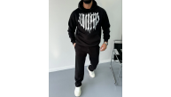 Erkek Kapüşonlu Kanguru Cepli Sweatshirt 3 İplik Pamuklu Baskılı Hoodie - Siyah Erkek Kapüşonlu Kanguru Cepli Sweatshirt 3 İplik Pamuklu Baskılı Hoodie - Siyah