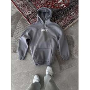 Kadın Kapüşonlu Kanguru Cepli Sweatshirt 3 İplik Pamuklu Baskılı Hoodie - Gri