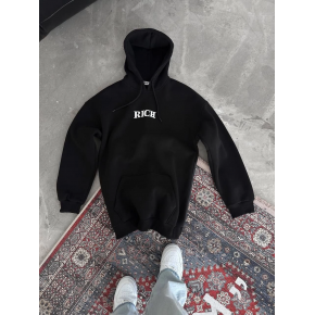 Kadın Kapüşonlu Kanguru Cepli Sweatshirt 3 İplik Pamuklu Baskılı Hoodie - Siyah