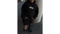 Kadın Kapüşonlu Kanguru Cepli Sweatshirt 3 İplik Pamuklu Baskılı Hoodie - Siyah Kadın Kapüşonlu Kanguru Cepli Sweatshirt 3 İplik Pamuklu Baskılı Hoodie - Siyah