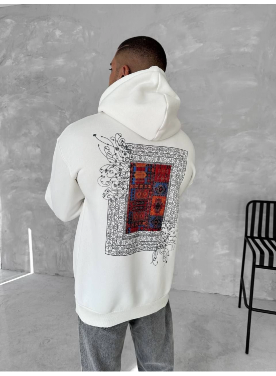 Erkek Kapüşonlu Kanguru Cepli Sweatshirt 3 İplik Pamuklu Baskılı Hoodie - Beyaz Erkek Kapüşonlu Kanguru Cepli Sweatshirt 3 İplik Pamuklu Baskılı Hoodie - Beyaz