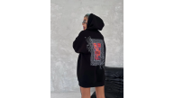 Kadın Kapüşonlu Kanguru Cepli Sweatshirt 3 İplik Pamuklu Baskılı Hoodie - Siyah Kadın Kapüşonlu Kanguru Cepli Sweatshirt 3 İplik Pamuklu Baskılı Hoodie - Siyah