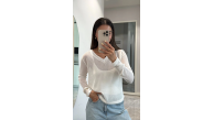 Kadın V Yaka uzun Kollu Triko ince Bluz - Beyaz Kadın V Yaka uzun Kollu Triko ince Bluz - Beyaz