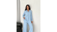 Yakalı Düğmeli Uzun Kollu Gömlek Pantolon ikili Takım - Bebek Mavisi Yakalı Düğmeli Uzun Kollu Gömlek Pantolon ikili Takım - Bebek Mavisi