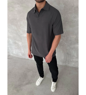 Erkek Polo Yaka Tişört Patlı Kısa Kol Yazlık T-shirt - Antrasit