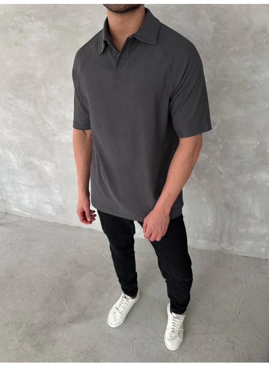 Erkek Polo Yaka Tişört Patlı Kısa Kol Yazlık T-shirt - Antrasit Erkek Polo Yaka Tişört Patlı Kısa Kol Yazlık T-shirt - Antrasit