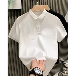 Erkek Polo Yaka Pike Kumaş Yazlık Tişört Düğmeli Düz kısa kol T-Shirt - Beyaz
