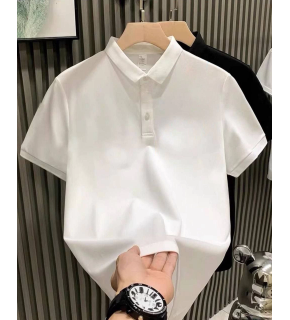 Erkek Polo Yaka Tişört Düğmeli Pike Düz T-Shirt - Beyaz