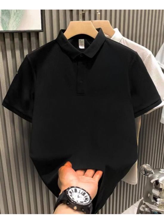 Erkek Polo Yaka Pike Kumaş Yazlık Tişört Düğmeli Düz kısa kol T-Shirt - Siyah Erkek Polo Yaka Pike Kumaş Yazlık Tişört Düğmeli Düz kısa kol T-Shirt - Siyah