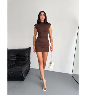 Yarım Bogazlı Kolsuz Mini Boy Elbise - Kahve