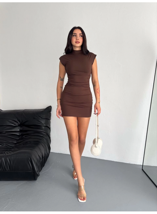 Yarım Bogazlı Kolsuz Mini Boy Elbise - Kahve Yarım Bogazlı Kolsuz Mini Boy Elbise - Kahve