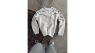 Kadın 3 iplik pamuklu Yıldırım Baskılı Bisiklet Yaka SweatShirt - Beyaz