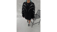 Kadın Yıldırım Baskılı Bisiklet Yaka 3 iplik pamuklu SweatShirt - Siyah Kadın Yıldırım Baskılı Bisiklet Yaka 3 iplik pamuklu SweatShirt - Siyah