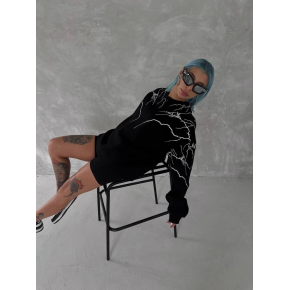 Kadın Yıldırım Baskılı Bisiklet Yaka 3 iplik pamuklu SweatShirt - Siyah