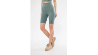 Yüksek Bel Fitilli Biker Baskılı Şort - Mint Yeşili