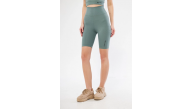 Yüksek Bel Fitilli Biker Baskılı Şort - Mint Yeşili