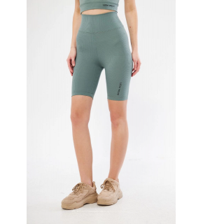 Yüksek Bel Fitilli Biker Baskılı Şort - Mint Yeşili